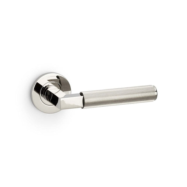 Alexander & Wilks Door Furniture Polished Nickel PVD / Round Rose Alexander & Wilks Hurricane Reeded Lever on Round Rose - Polished Nickel PVD