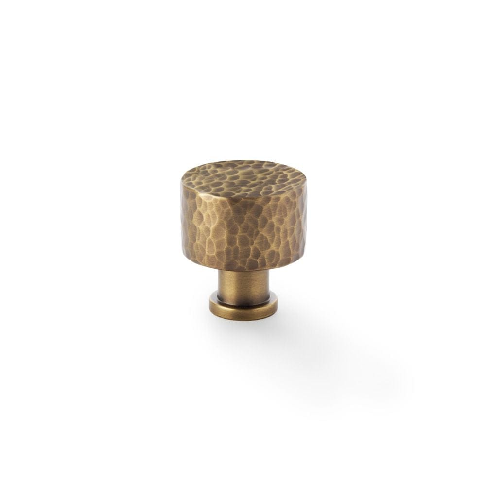 Alexander & Wilks Cabinet Hardware Antique Brass / Cabinet Knobs / 30mm Dia. Alexander & Wilks Leila - Hammered Cupboard Knob - Antique Brass - 30mm