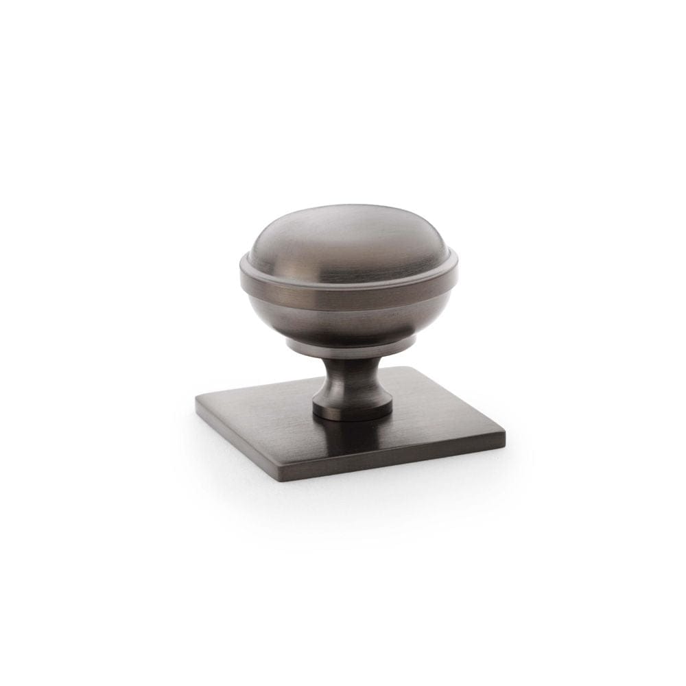Alexander & Wilks Cabinet Hardware Dark Bronze PVD / Cabinet Knobs / 34mm Dia. Alexander & Wilks Quantock Cupboard Knob on Square Backplate - Dark Bronze PVD - 34mm