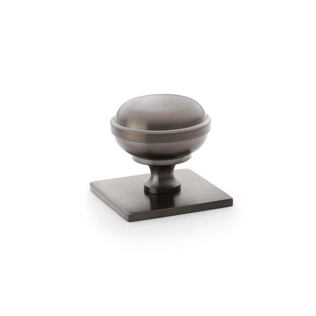 Alexander & Wilks Cabinet Hardware Dark Bronze PVD / Cabinet Knobs / 34mm Dia. Alexander & Wilks Quantock Cupboard Knob on Square Backplate - Dark Bronze PVD - 34mm