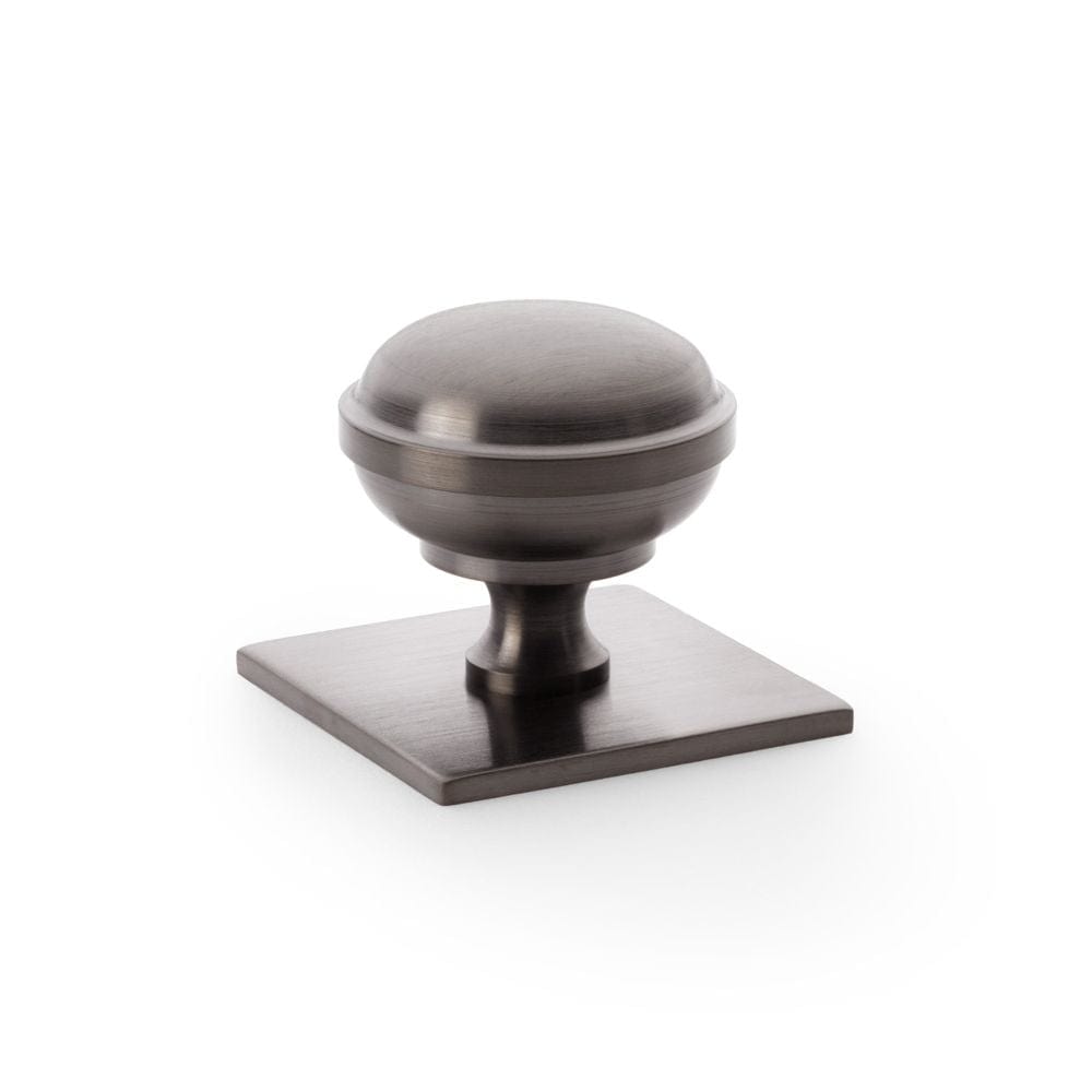 Alexander & Wilks Cabinet Hardware Dark Bronze PVD / Cabinet Knobs / 38mm Dia. Alexander & Wilks Quantock Cupboard Knob on Square Backplate - Dark Bronze PVD - 38mm