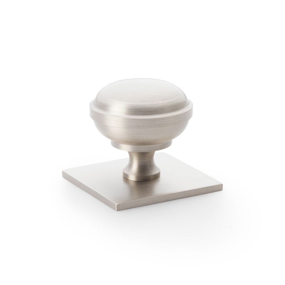 Alexander & Wilks Cabinet Hardware Satin Nickel / Cabinet Knobs / 38mm Dia. Alexander & Wilks Quantock Cupboard Knob on Square Backplate - Satin Nickel - 38mm