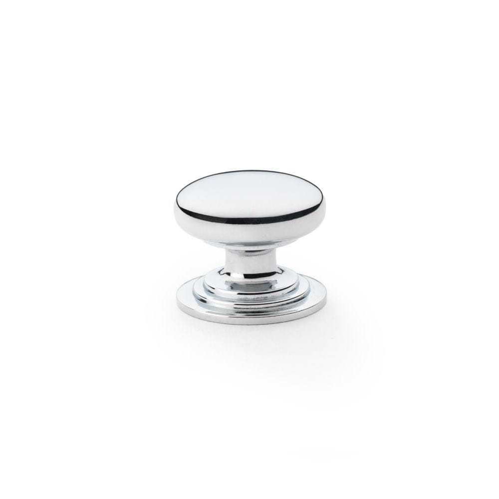 Alexander & Wilks Cabinet Hardware Polished Chrome / Cabinet Knobs / 32mm Dia. Alexander & Wilks Waltz Round Cupboard Knob on Stepped Rose - Polished Chrome - 32mm