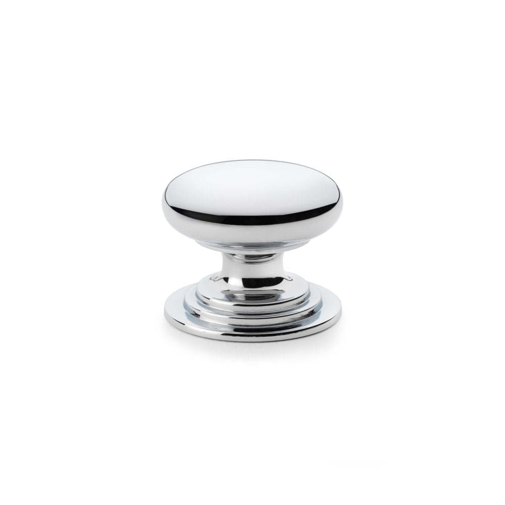 Alexander & Wilks Cabinet Hardware Polished Chrome / Cabinet Knobs / 38mm Dia. Alexander & Wilks Waltz Round Cupboard Knob on Stepped Rose - Polished Chrome - 38mm