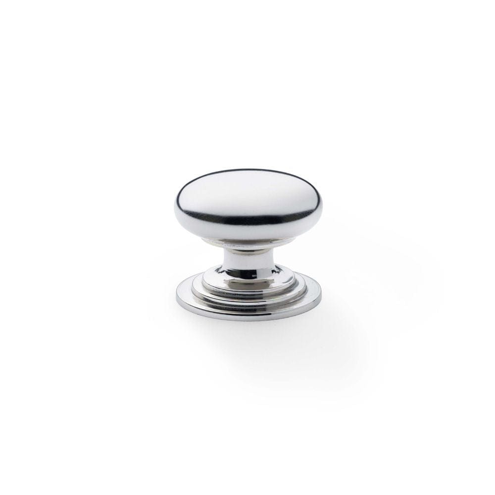 Alexander & Wilks Cabinet Hardware Polished Nickel / Cabinet Knobs / 32mm Dia. Alexander & Wilks Waltz Round Cupboard Knob on Stepped Rose - Polished Nickel - 32mm