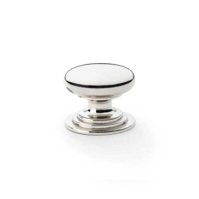 Alexander & Wilks Cabinet Hardware Polished Nickel / Cabinet Knobs / 38mm Dia. Alexander & Wilks Waltz Round Cupboard Knob on Stepped Rose - Polished Nickel - 38mm