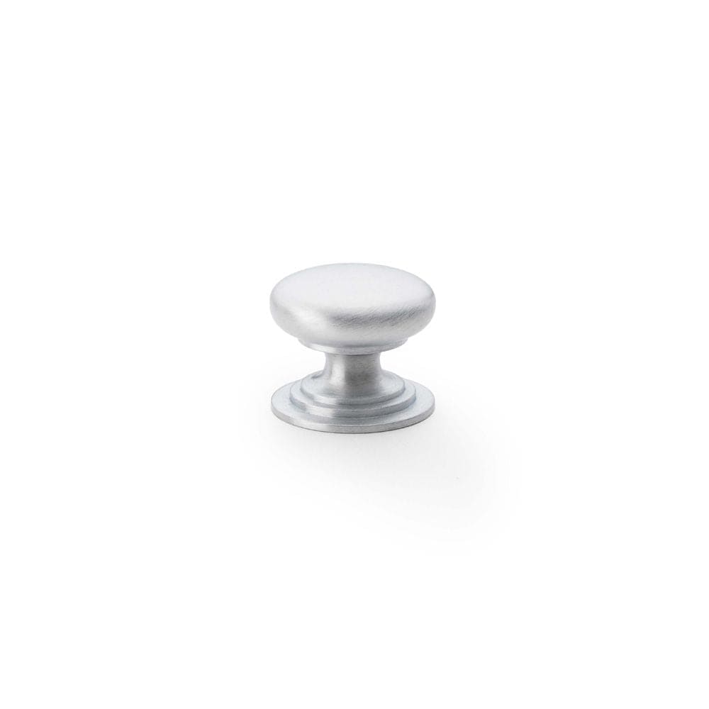 Alexander & Wilks Cabinet Hardware Satin Chrome / Cabinet Knobs / 25mm Dia. Alexander & Wilks Waltz Round Cupboard Knob on Stepped Rose - Satin Chrome - 25mm