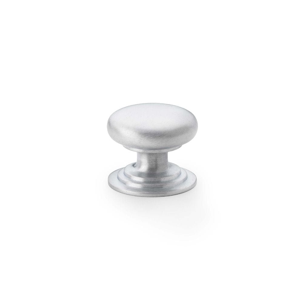 Alexander & Wilks Cabinet Hardware Satin Chrome / Cabinet Knobs / 32mm Dia. Alexander & Wilks Waltz Round Cupboard Knob on Stepped Rose - Satin Chrome - 32mm