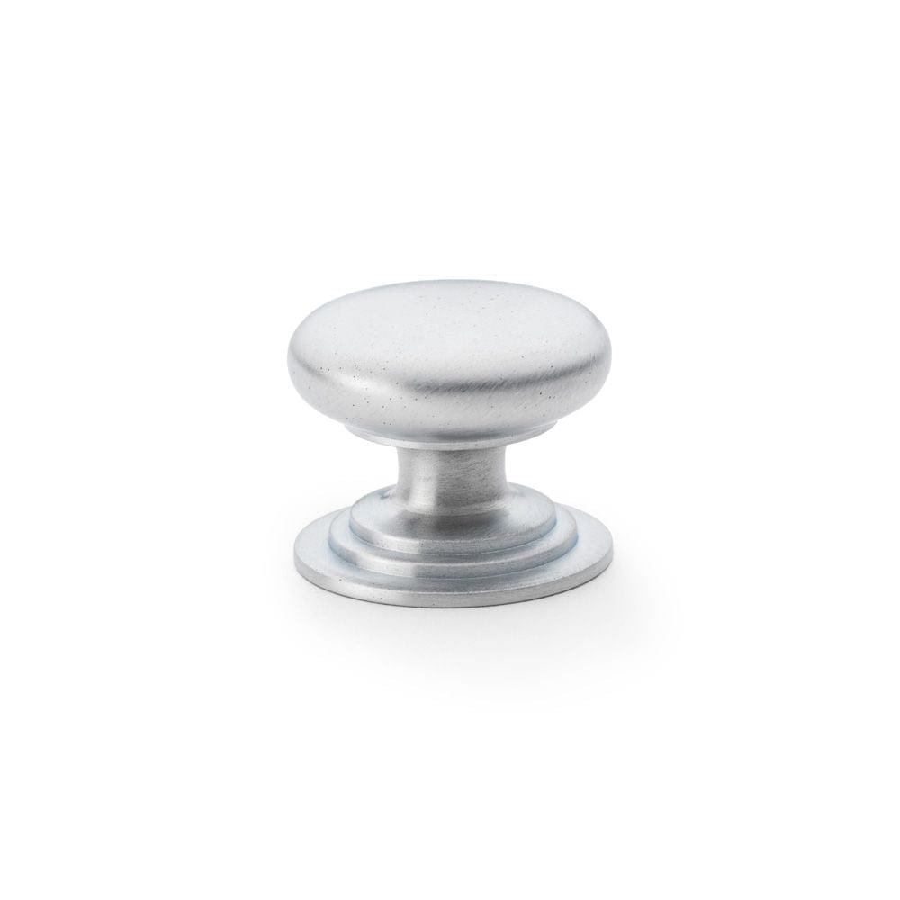 Alexander & Wilks Cabinet Hardware Satin Chrome / Cabinet Knobs / 38mm Dia. Alexander & Wilks Waltz Round Cupboard Knob on Stepped Rose - Satin Chrome - 38mm