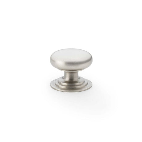 Alexander & Wilks Cabinet Hardware Satin Nickel / Cabinet Knobs / 32mm Dia. Alexander & Wilks Waltz Round Cupboard Knob on Stepped Rose - Satin Nickel - 32mm