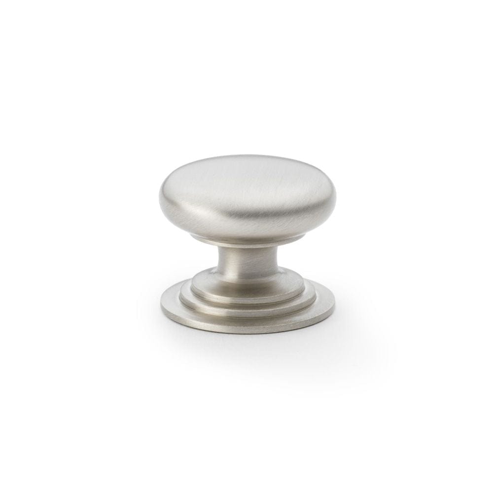 Alexander & Wilks Cabinet Hardware Satin Nickel / Cabinet Knobs / 38mm Dia. Alexander & Wilks Waltz Round Cupboard Knob on Stepped Rose - Satin Nickel - 38mm