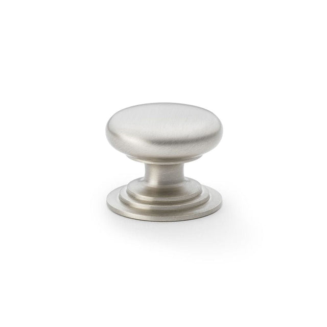 Alexander & Wilks Cabinet Hardware Satin Nickel / Cabinet Knobs / 38mm Dia. Alexander & Wilks Waltz Round Cupboard Knob on Stepped Rose - Satin Nickel - 38mm