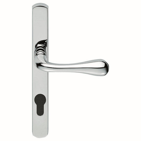 This is an image of a Manital - Astro Lever on Euro Lock Narrowplate 92mm c/c - Polished Chrome that is availble to order from Trade Door Handles in Kendal.