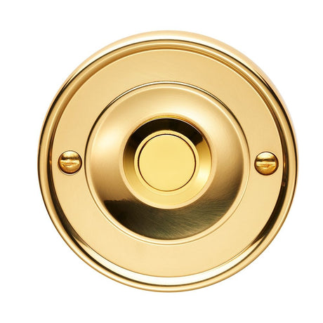 This is an image of a Carlisle Brass - Round Bell Push - Polished Brass that is availble to order from Trade Door Handles in Kendal.