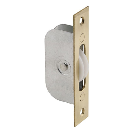 This is an image of a Carlisle Brass - Sash Window Axle Pulley No 2 - Polished Brass that is availble to order from Trade Door Handles in Kendal.