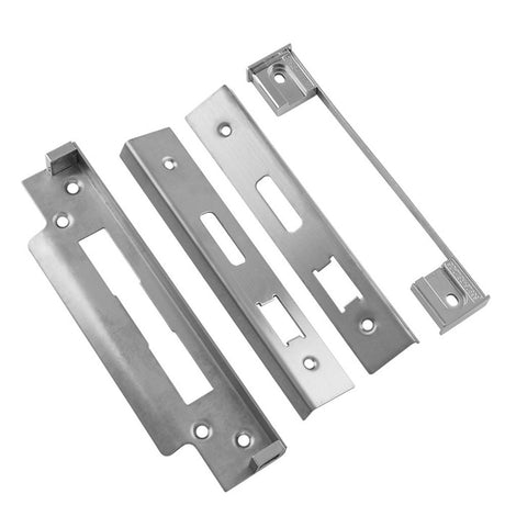 This is an image of a Eurospec - BS Rebate Set (Sash Lock) - Satin Stainless Steel that is availble to order from Trade Door Handles in Kendal.