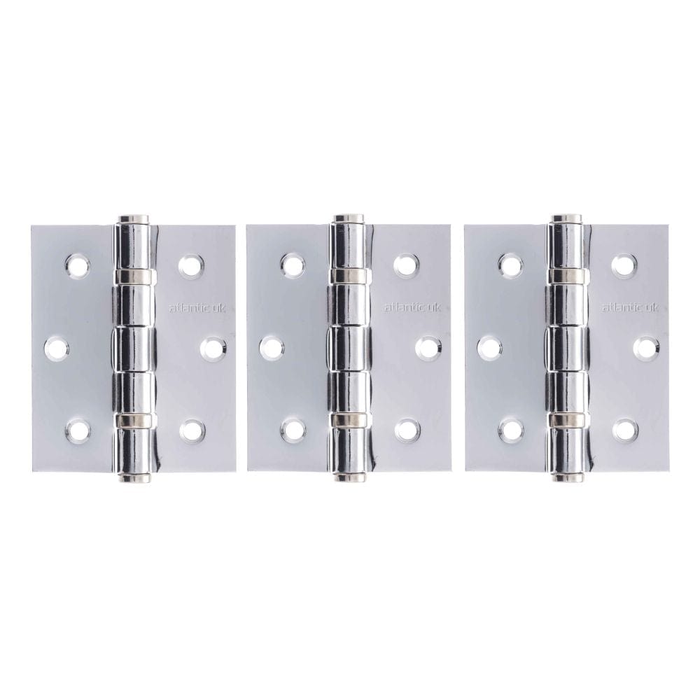 Atlantic Hardware Hinges Polished Chrome / Ball Bearing Hinges / 3" (76mm) Atlantic Ball Bearing Hinges 3" x 2.5" x 2.5mm set of 3 - Polished Chrome