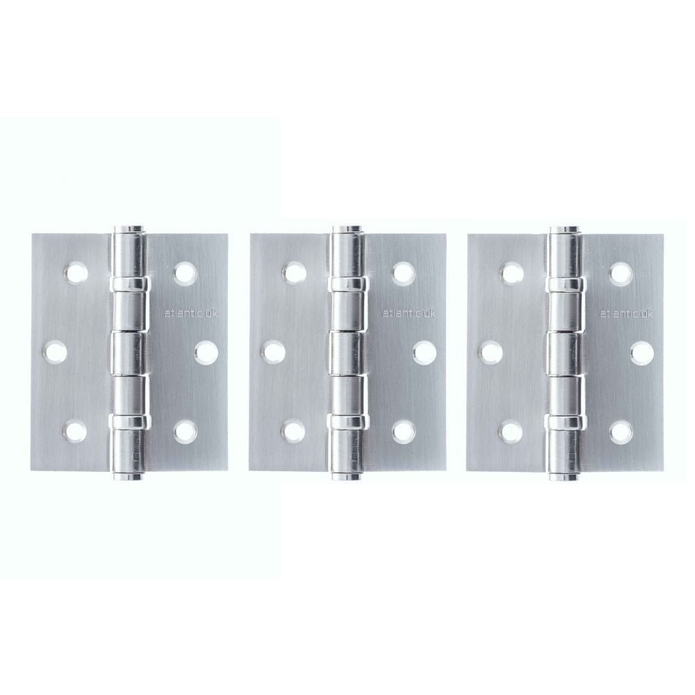 Atlantic Hardware Hinges Satin Chrome / Ball Bearing Hinges / 3" (76mm) Atlantic Ball Bearing Hinges 3" x 2.5" x 2.5mm set of 3 - Satin Chrome
