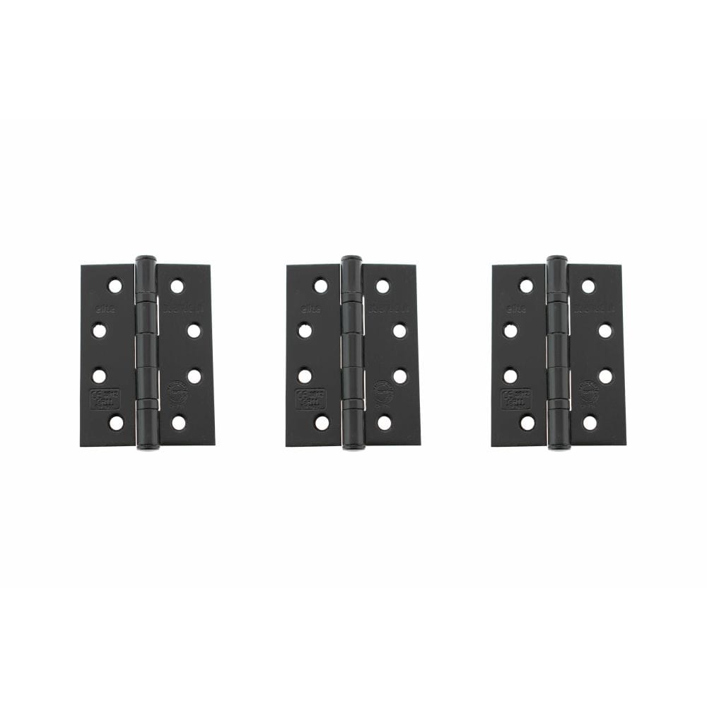 Atlantic Hardware Hinges Matt Black / Ball Bearing Hinges / 4" x (102mm) Atlantic Ball Bearing Hinges Grade 11 Fire Rated 4" x 3" x 2.5mm set of 3 - Matt