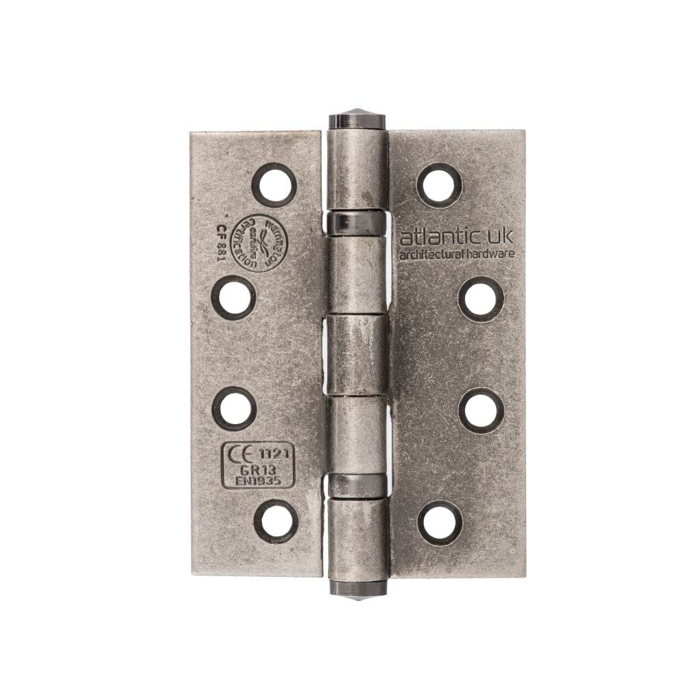 Atlantic Hardware Hinges Distressed Silver / Ball Bearing Hinges / 4" x (102mm) Atlantic Ball Bearing Hinges Grade 13 Fire Rated 4" x 3" x 3mm - Distressed Silv