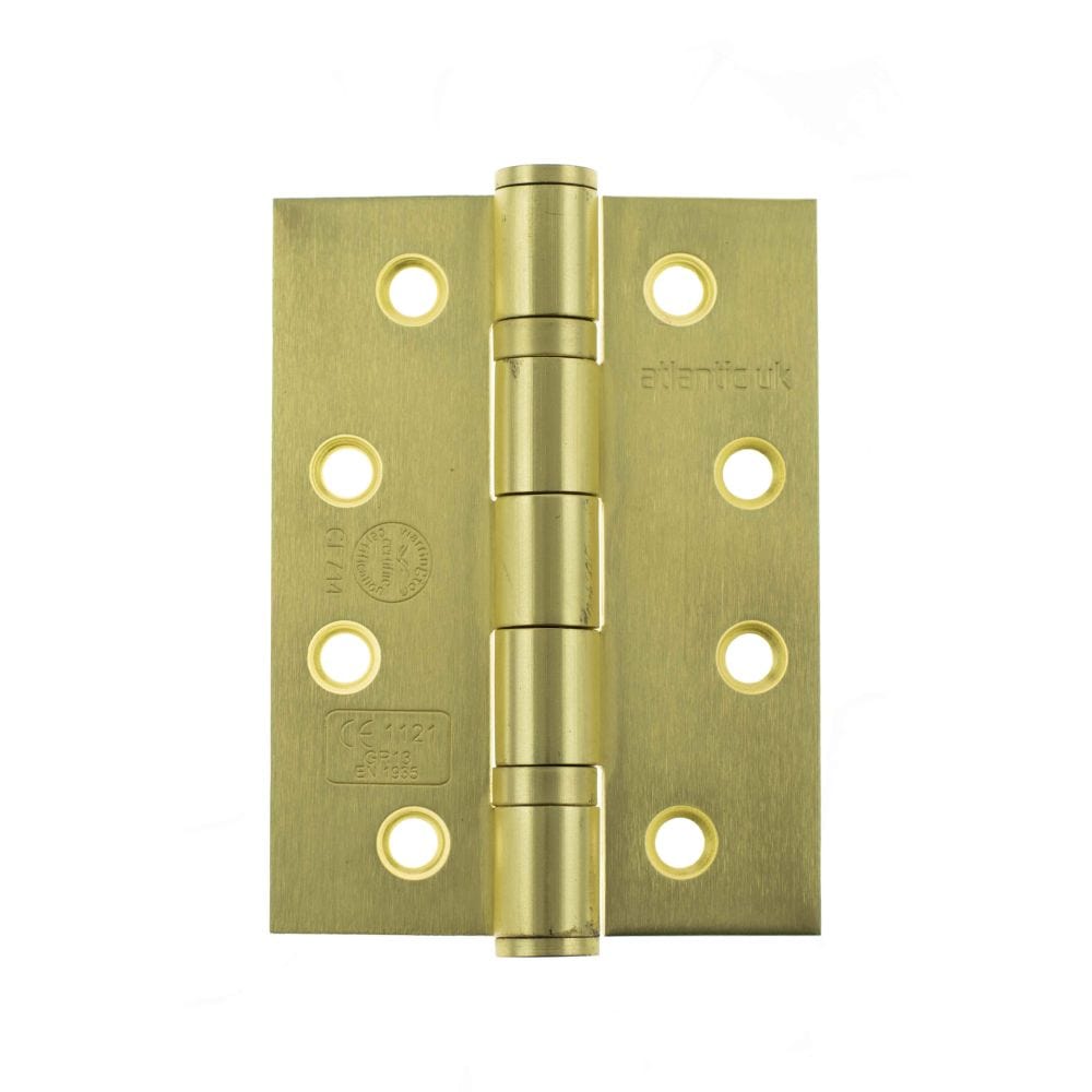Atlantic Hardware Hinges Satin Brass / Ball Bearing Hinges / 4" x (102mm) Atlantic Ball Bearing Hinges Grade 13 Fire Rated 4" x 3" x 3mm - Satin Brass
