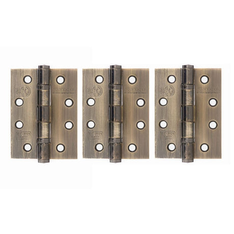 Atlantic Hardware Hinges Antique Brass / Ball Bearing Hinges / 4" x (102mm) Atlantic Ball Bearing Hinges Grade 13 Fire Rated 4" x 3" x 3mm set of 3 - Antiqu