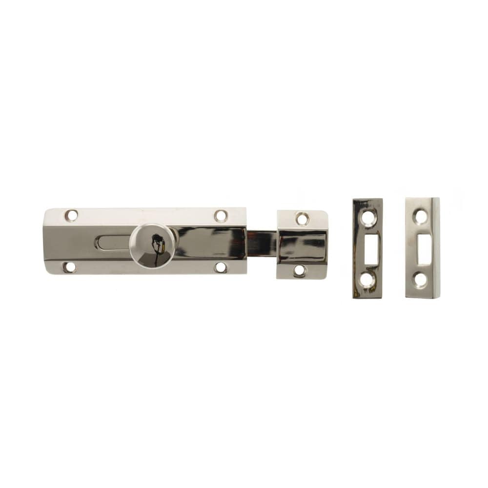 Atlantic Hardware Accessories Polished Nickel / Straight Surface Bolts / 100mm / 4" Atlantic Solid Brass Surface Door Bolt 4" - Pol. Nickel