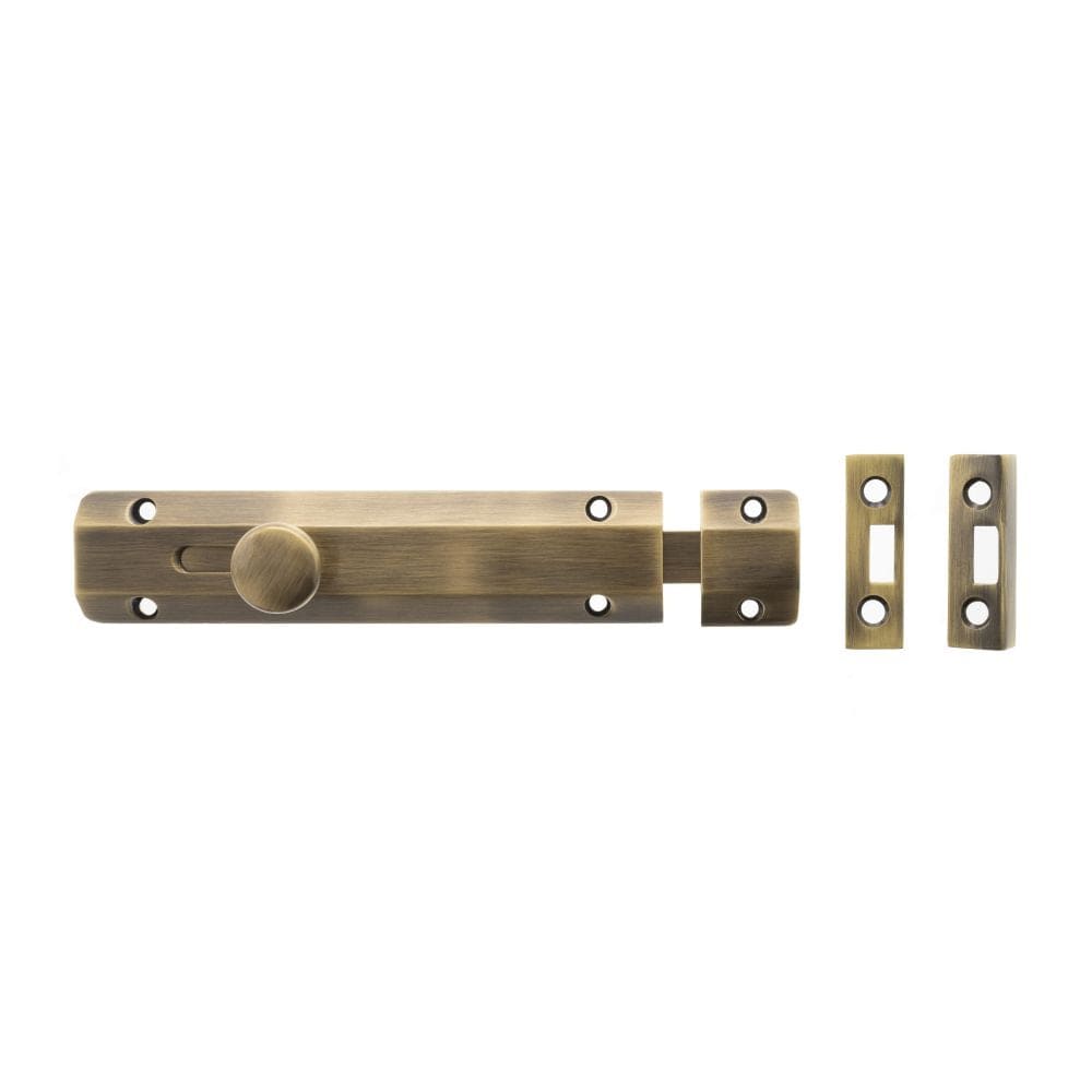 Atlantic Hardware Accessories Antique Brass / Straight Surface Bolts / 150mm / 6" Atlantic Solid Brass Surface Door Bolt 6" - Ant. Brass