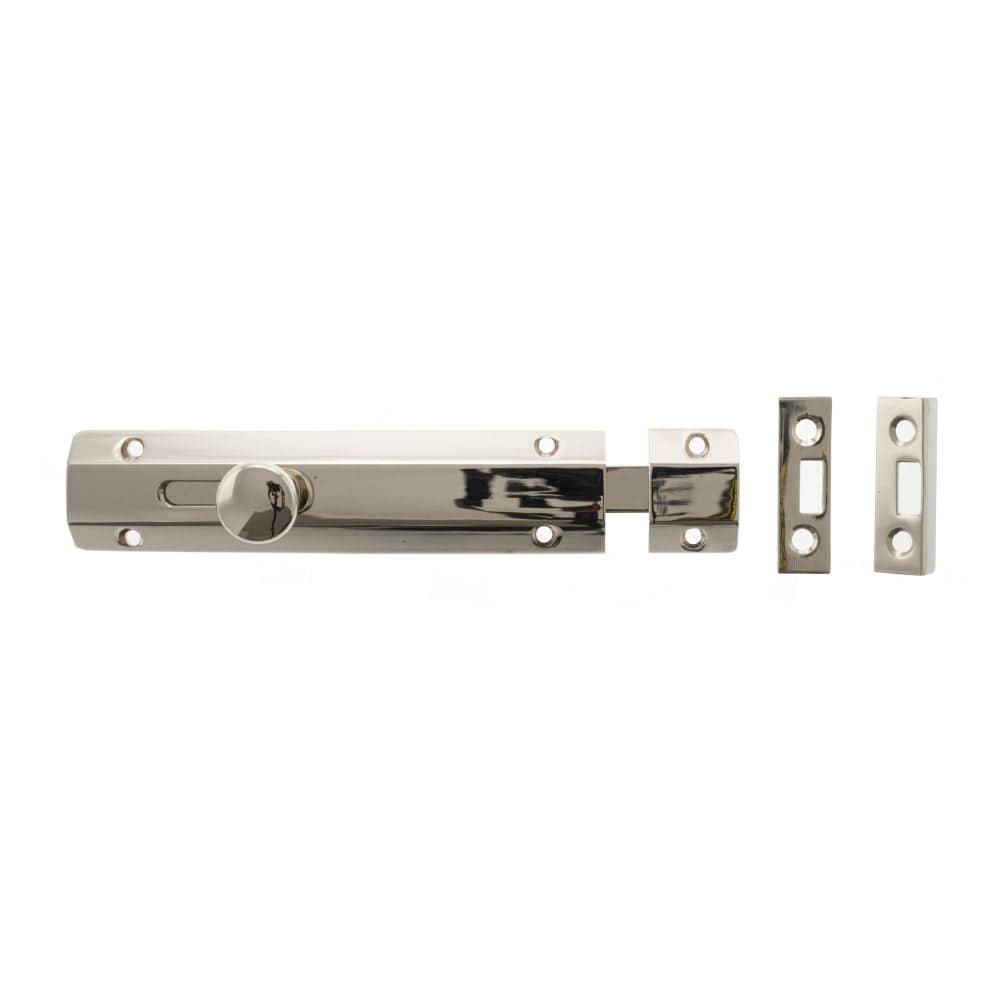 Atlantic Hardware Accessories Polished Nickel / Straight Surface Bolts / 150mm / 6" Atlantic Solid Brass Surface Door Bolt 6" - Pol. Nickel