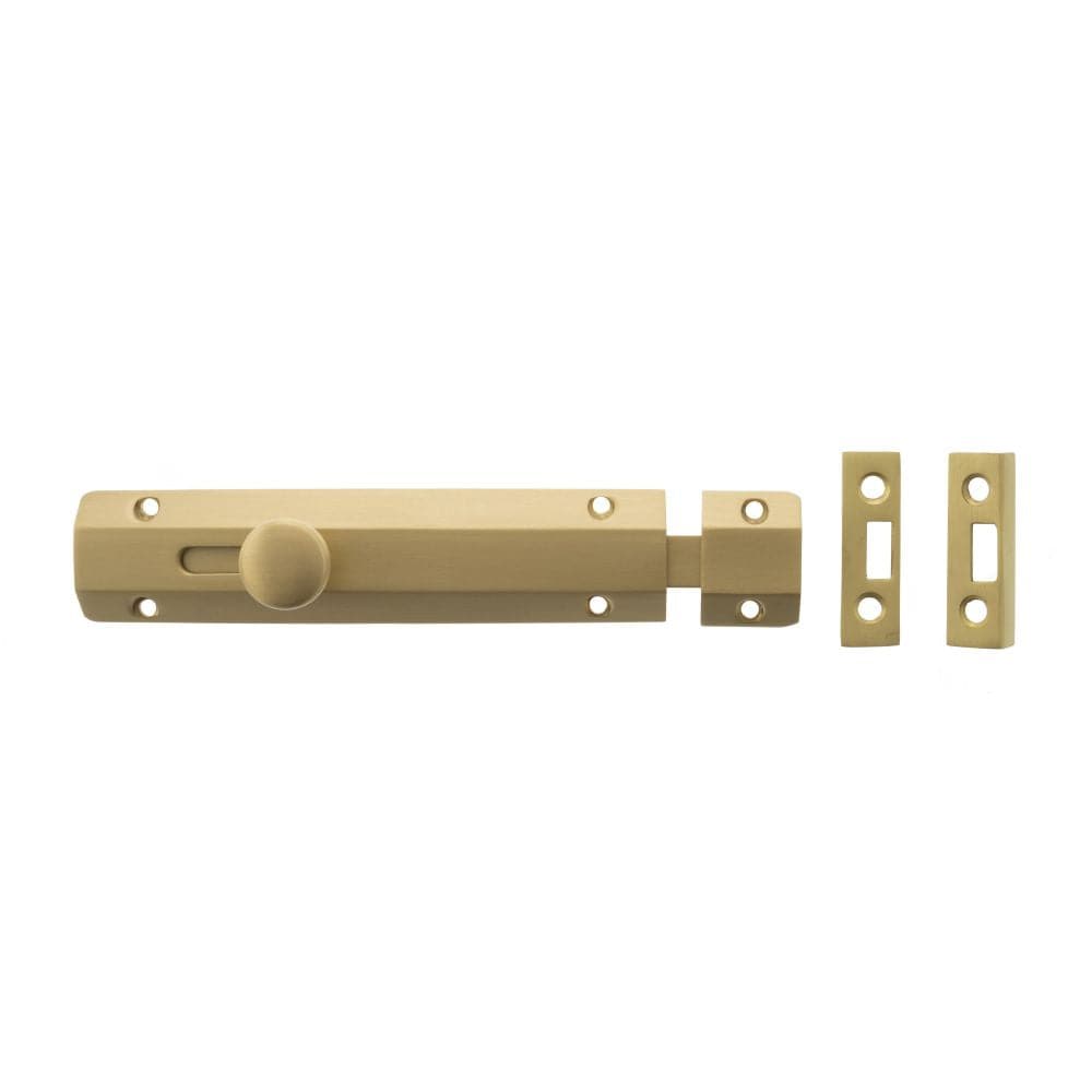Atlantic Hardware Accessories Satin Brass / Straight Surface Bolts / 150mm / 6" Atlantic Solid Brass Surface Door Bolt 6" - Sat. Brass