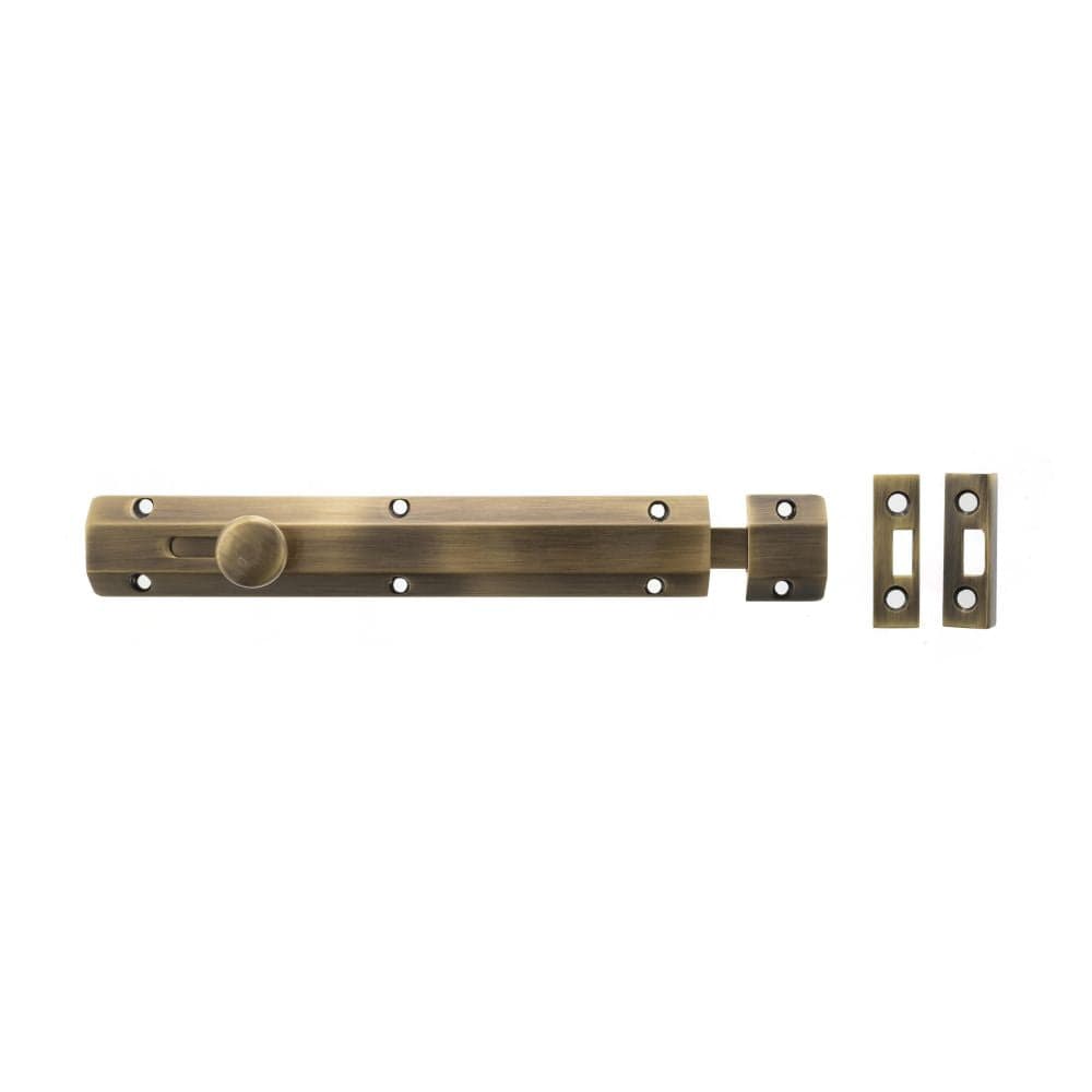 Atlantic Hardware Accessories Antique Brass / Straight Surface Bolts / 200mm / 8" Atlantic Solid Brass Surface Door Bolt 8" - Ant. Brass