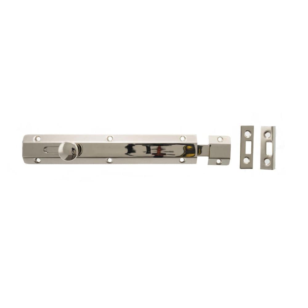 Atlantic Hardware Accessories Polished Nickel / Straight Surface Bolts / 200mm / 8" Atlantic Solid Brass Surface Door Bolt 8" - Pol. Nickel