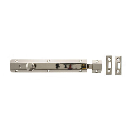 Atlantic Hardware Accessories Polished Nickel / Straight Surface Bolts / 200mm / 8" Atlantic Solid Brass Surface Door Bolt 8" - Pol. Nickel