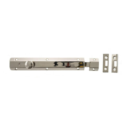 Atlantic Hardware Accessories Polished Nickel / Straight Surface Bolts / 200mm / 8" Atlantic Solid Brass Surface Door Bolt 8" - Pol. Nickel