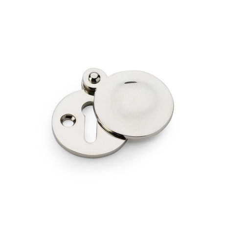 This is an image showing Alexander & Wilks Standard Key Profile Round Escutcheon with Harris Design Cover - Polished Nickel aw381-pn available to order from Trade Door Handles in Kendal, quick delivery and discounted prices.