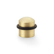 This is an image showing Alexander & Wilks Dome Top Floor Mounted Door Stop - Satin Brass aw638sb available to order from Trade Door Handles in Kendal, quick delivery and discounted prices.