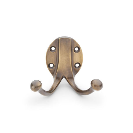 This is an image showing Alexander & Wilks Traditional Double Robe Hook - Antique Bronze aw771abz available to order from Trade Door Handles in Kendal, quick delivery and discounted prices.
