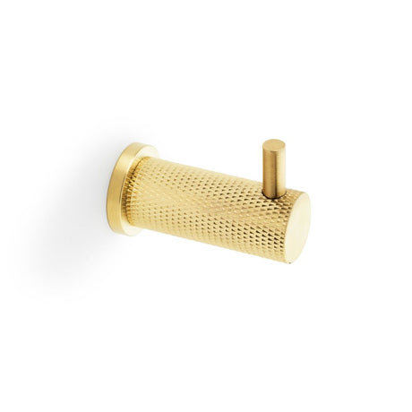 This is an image showing Alexander & Wilks Brunel Knurled Coat Hook - Satin Brass PVD aw775sbpvd available to order from Trade Door Handles in Kendal, quick delivery and discounted prices.