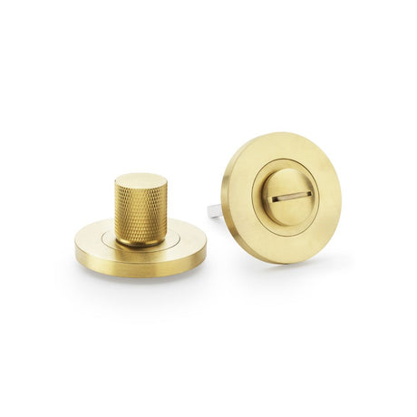This is an image showing Alexander & Wilks Knurled Thumbturn and Release - Satin Brass PVD aw790sbpvd available to order from Trade Door Handles in Kendal, quick delivery and discounted prices.