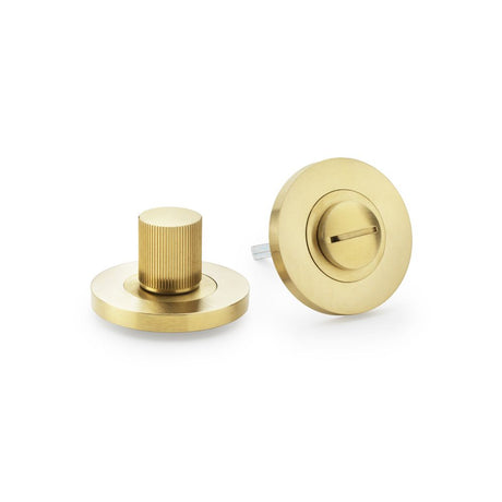 This is an image showing Alexander & Wilks Reeded Thumbturn and Release - Satin Brass PVD aw792sbpvd available to order from Trade Door Handles in Kendal, quick delivery and discounted prices.