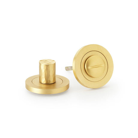 This is an image showing Alexander & Wilks Hammered Thumbturn and Release - Satin Brass aw793sb available to order from Trade Door Handles in Kendal, quick delivery and discounted prices.