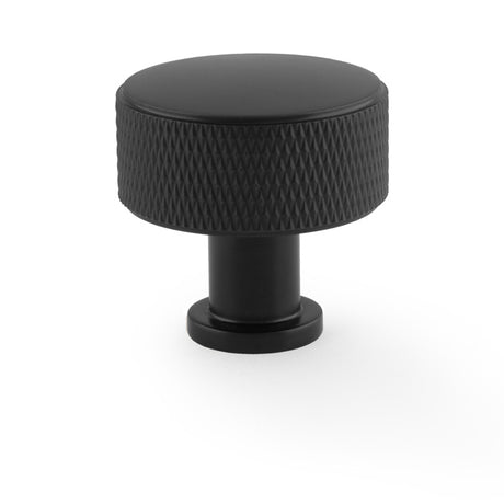 This is an image showing Alexander & Wilks Lucia Knurled Cupboard Knob - Black - 35mm aw807k-35-bl available to order from Trade Door Handles in Kendal, quick delivery and discounted prices.