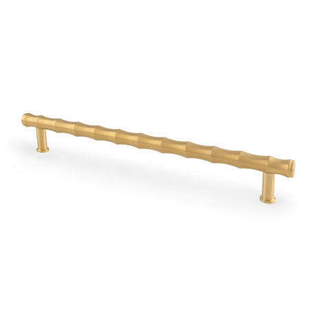 This is an image showing Alexander & Wilks Crispin Bamboo T-bar Cupboard Pull Handle - Satin Brass PVD - 224mm Centres aw809b-224-sbpvd available to order from Trade Door Handles in Kendal, quick delivery and discounted prices.