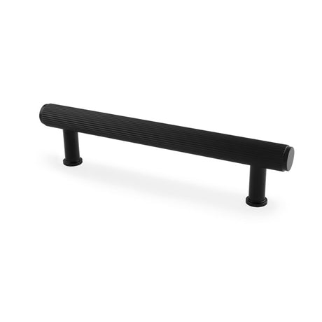 This is an image showing Alexander & Wilks Crispin Reeded T-bar Cupboard Pull Handle - Black - 128mm aw809r-128-bl available to order from Trade Door Handles in Kendal, quick delivery and discounted prices.