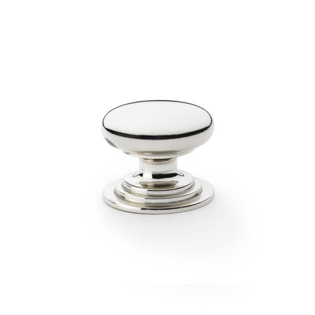 This is an image showing Alexander & Wilks Waltz Round Cupboard Knob on Stepped Rose - Polished Nickel - 38mm aw825-38-pn available to order from Trade Door Handles in Kendal, quick delivery and discounted prices.