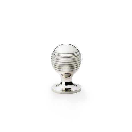 This is an image showing Alexander & Wilks Caesar Cupboard Knob on Round Rose - Polished Nickel - 25mm aw832-25-pn available to order from Trade Door Handles in Kendal, quick delivery and discounted prices.