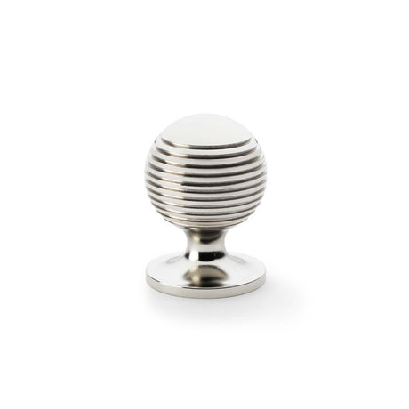 This is an image showing Alexander & Wilks Caesar Cupboard Knob on Round Rose - Polished Nickel - 32mm aw832-32-pn available to order from Trade Door Handles in Kendal, quick delivery and discounted prices.
