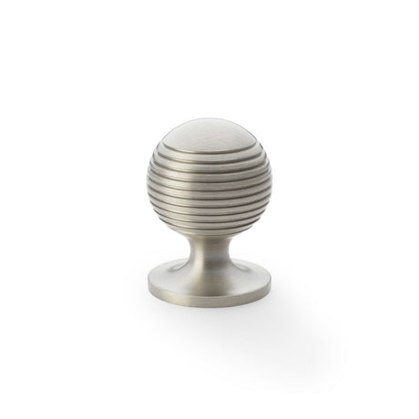This is an image showing Alexander & Wilks Caesar Cupboard Knob on Round Rose - Satin Nickel - 32mm aw832-32-sn available to order from Trade Door Handles in Kendal, quick delivery and discounted prices.