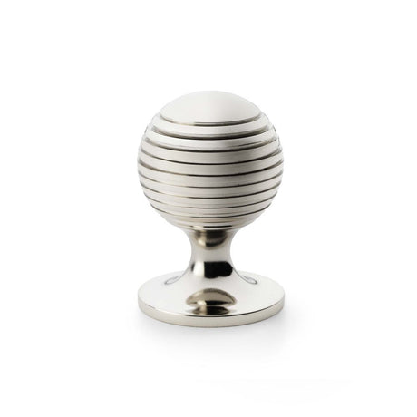 This is an image showing Alexander & Wilks Caesar Cupboard Knob on Round Rose - Polished Nickel - 38mm aw832-38-pn available to order from Trade Door Handles in Kendal, quick delivery and discounted prices.