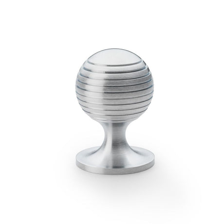 This is an image showing Alexander & Wilks Caesar Cupboard Knob on Round Rose - Satin Chrome - 38mm aw832-38-sc available to order from Trade Door Handles in Kendal, quick delivery and discounted prices.